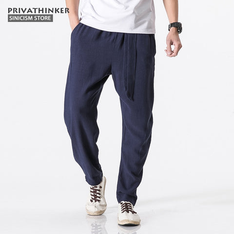 MrGoldenBowl Store Size Plus 5XL Cotton Linen Harem Pants Men Belt Jogger Pants Male Trousers Chinese Traditional Cloths