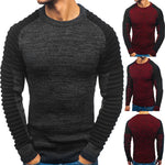 Men's Fashion Turtleneck Rotator Cuff Striped Pleat Matching Color Sweater Pull-over Sweater Men Clothing 2020