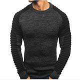 Men's Fashion Turtleneck Rotator Cuff Striped Pleat Matching Color Sweater Pull-over Sweater Men Clothing 2020